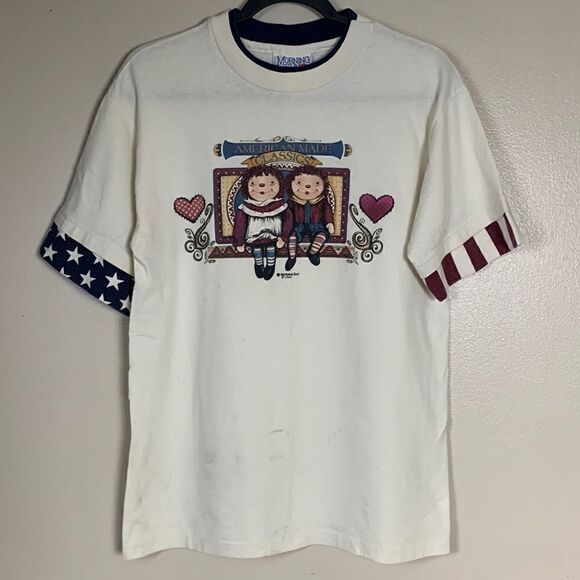 vintage raggedy Ann and Andy shirt stars stripes made in USA Medium M - Picture 1 of 7